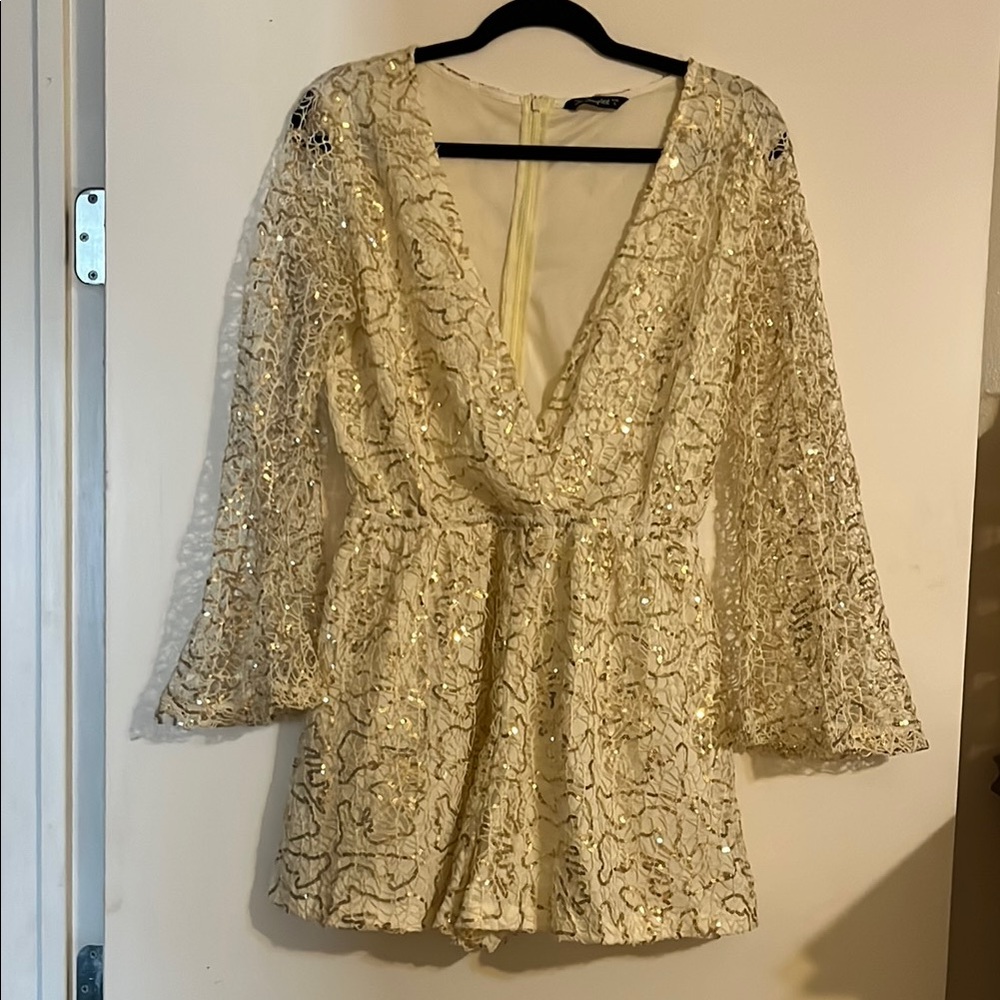 Simplee Apparel Gold Lace Romper